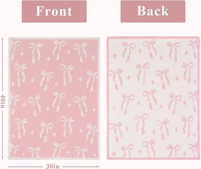 Pink Bow Baby Blanket – Cozy Knitted Bow Throw for Baby Girls, Nursery Décor, & Newborn Gifts – Ultra-Soft, 30x40 Inch