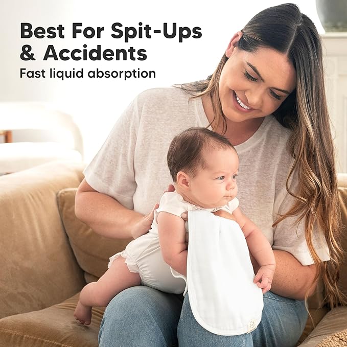 5-Pack Muslin Burp Cloths Baby Boy, Girl - Very Absorbent Baby Burp Cloth Rags, 8-Layers Viscose Derived from Bamboo Cotton Muslin Towel, Super Soft Spit Up Rags, No Shrink Washcloths (Soft White)