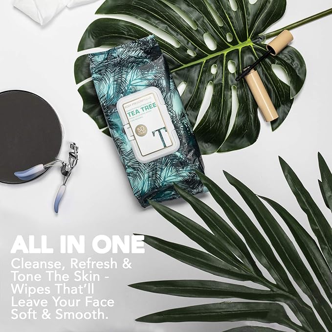 Body Prescription Makeup Cleansing Wipes - Gentle and Effective Face Wipes, 50 Count (Pack of 3), Tea-Tree