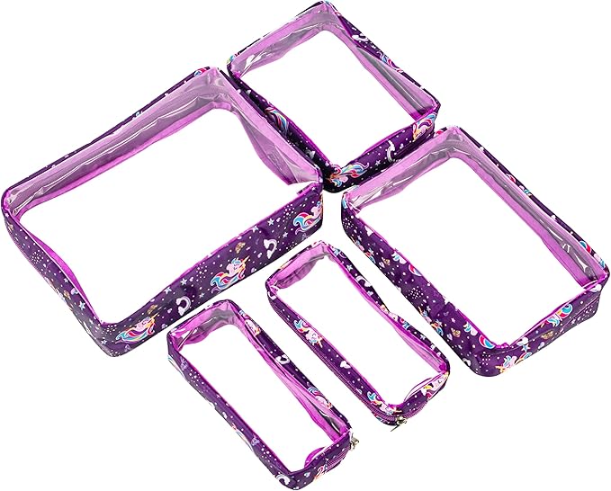 TSA Approved 5-Piece Diaper Bag Organizer Pouch Set Clear Waterproof TPU Kids Toiletry Storage Set Travel Packing Clutch Cube Bags for Baby Nursing