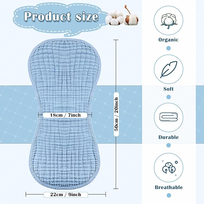 Frienda 8 Pieces Muslin Burp Cloths for Baby Cotton Burp Cloth 10 x 20 Inches Multi Colors Muslin Washcloths Diapers 4 Absorbent Layers Newborn Face Towels for Baby Boy Girl Unisex (Blue Series)