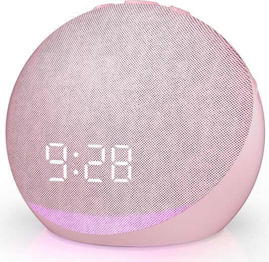 Sound Machine Alarm Clock for Bedroom: 25 Natural Sleep Sounds - White Noise Machine for Adults Kids Baby - Gentle Wake Up Alarm with Bluetooth Speaker - Pink