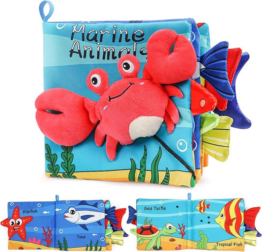 Soft Animal Tails Baby Toy Touch and Feel Crinkle Cloth Book (Marine Soft Baby Book)