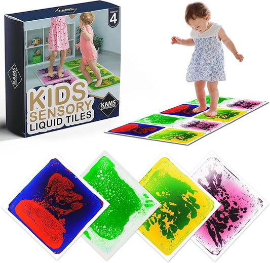 Multicolor Sensory Tiles for Autism Liquid Fusion Lava Tiles for Kids Sensory Activity Play Centers for Children, Toddler, Teens 12" X 12" Sensory Toys (Pack of 4)