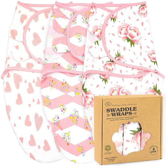 Bublo Baby Newborn Swaddles 0–3 Months – GOTS Certified Organic Cotton Baby Swaddle Blankets, Soft Breathable Infant Swaddle for Newborn Girls (3-Pack)