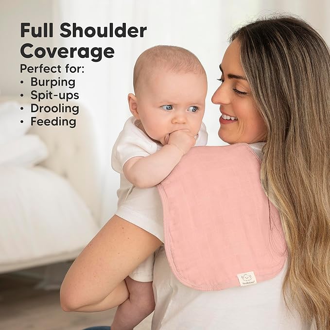 5-Pack Muslin Burp Cloths Baby Boy, Girl - Very Absorbent Baby Burp Cloth Rags, 8-Layers Viscose Derived from Bamboo Cotton Muslin Towel, Super Soft Spit Up Rags, No Shrink Washcloths (Mauve)