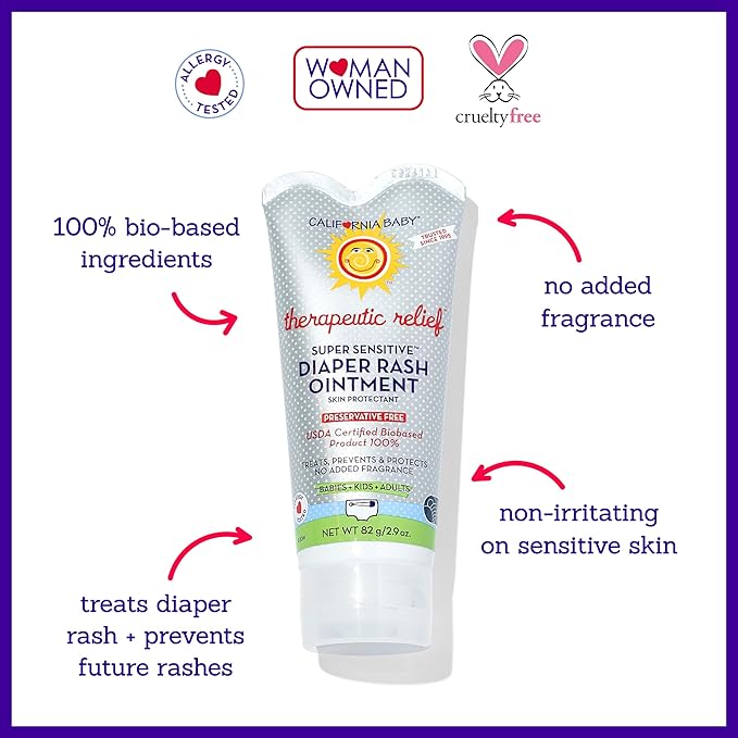 California Baby Super Sensitive Diaper Rash Cream | 100% Bio-Based | Zinc Oxide Ointment | Unscented Diaper Cream | Cloth Diapers Safe | 82 g / 2.9 oz