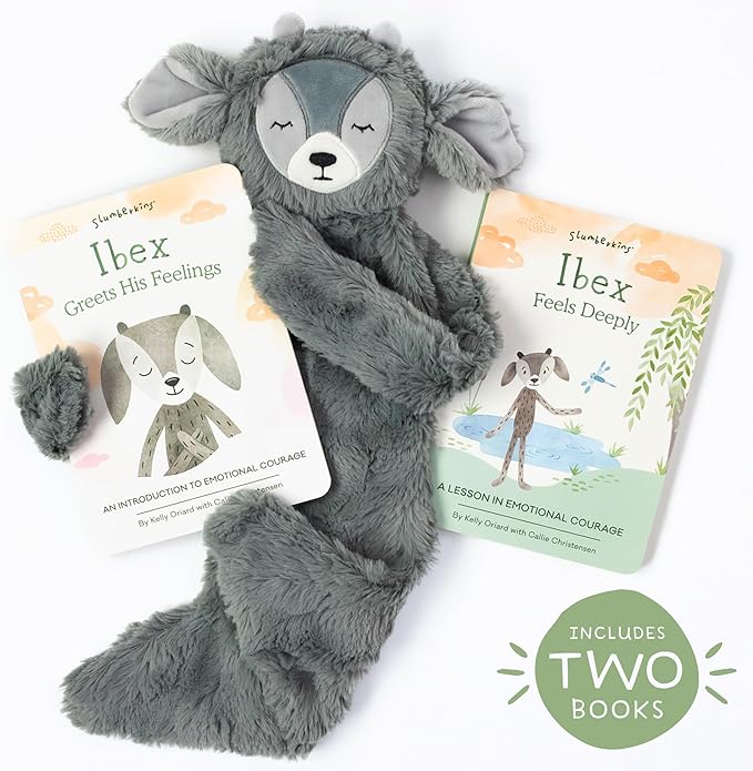 Slumberkins Ibex Snuggler & 2 Board Books Complete Set Bundle | Promotes Emotional Courage, Resilience & Empathy | Social Emotional Tools for Ages 0+ (Ibex Kin Snuggler + 2 Board Books)