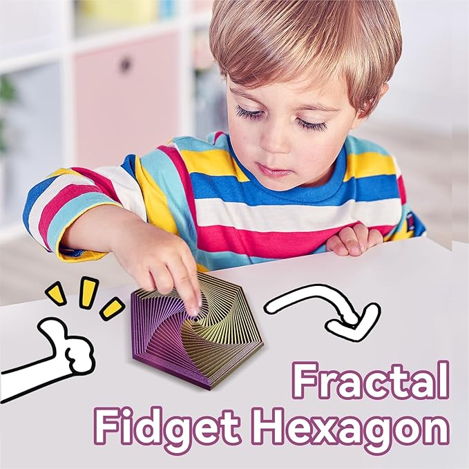 Fractal Fidget Hexagon-3D Printed Hexagon Fidget Toy, Infinity Cube Sensory Toys for Adults, Desk Spinning Toy, Hexagon Spiral Visual Fingertip Toys for Stress Anxiety (5.75in) (Red-Gold-Purple)