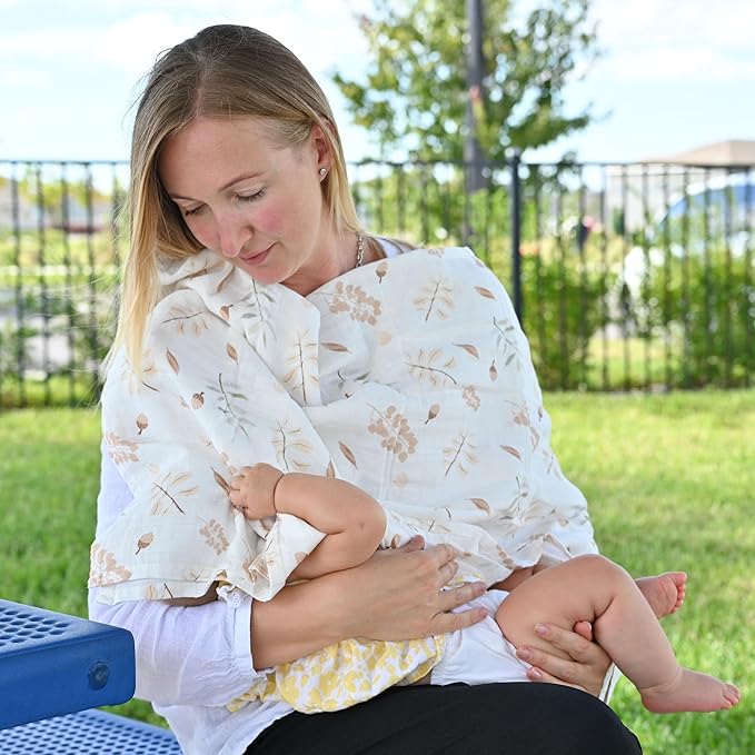 Muslin Swaddle Blankets for Boys & Girls, 4 Pack Receiving Baby Blanket for Newborns, Large 47 x 47 Inches, Soft Breathable Baby Swaddles, Acorn & Earthy Colors