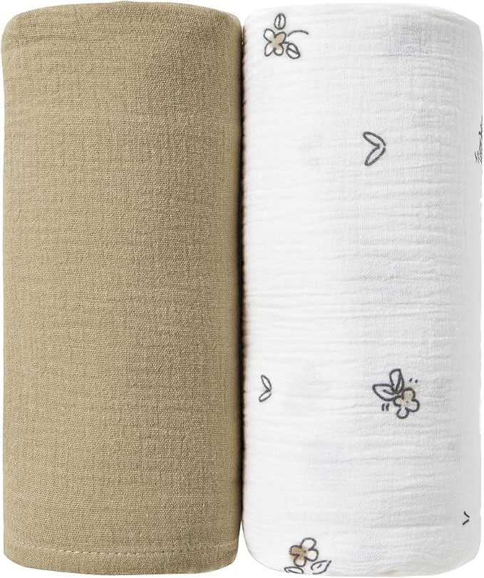 JELLYMONI Muslin Swaddle Blankets for Unisex, 2 Pack Newborn Receiving Blanket, Large 47 x 47 inches Soft Breathable Muslin Baby Blanket for Newborn Boys & Girl