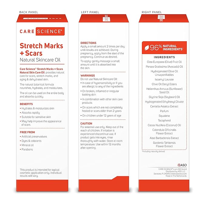 Care Science Natural Skin Care Body Oil Serum For Scars and Stretch Marks | Face and Body Moisturizer | Hair, Anti Aging, Dehydrated Skin, C Section Recovery | Vitamin E, Olive Oil, Coconut Oil, 5 Oz