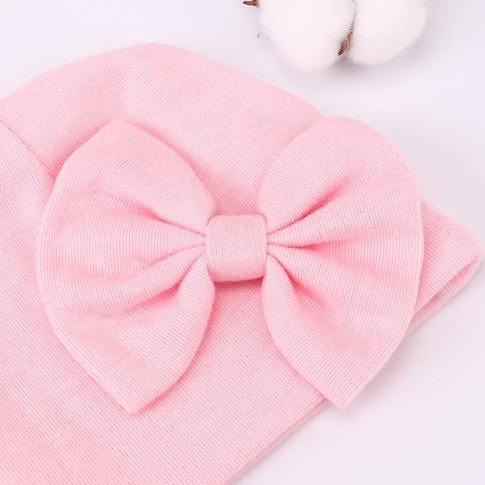 Newborn Baby Hats and Mittens Set Infant Bow Beanie Cap Toddler Gloves Newborn Hospital Hats for Baby Boy Girl 0-6 Months