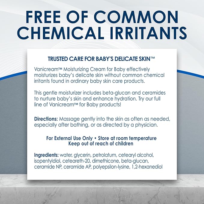 Vanicream Moisturizing Cream for Baby, 6 Oz, Gentle, Hydrating Baby Lotion with Beta-Glucan & Ceramides, Formulated without Common Irritants for Sensitive Skin, All Ages