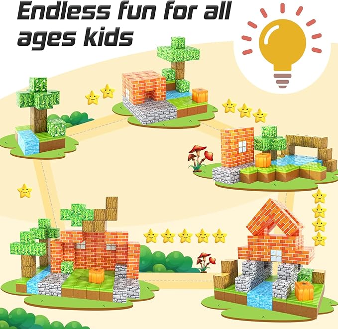 Magnetic Blocks-Build Mine Magnet World Pumpkin Edition Kids Games Toys for Boys Girls 3+ Years Old Magnetic STEM Construction Toys Ages 4-6 6-8 5-7 for Halloween Birthday Gifts