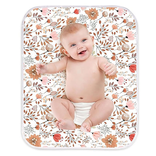 Diaper Changing Pads for Baby, Flower Change Mat, 3Layers Waterproof Change Pad Foldable Absorbent Mats for Women, Reusable Incontinence Underpads for Patient 24''x30''