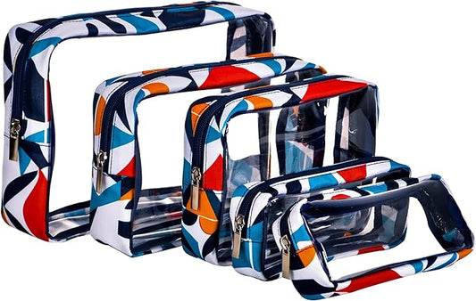 TSA Approved 5-Piece Diaper Bag Organizer Pouch Set Clear Waterproof TPU Kids Toiletry Storage Set Travel Packing Clutch Cube Bags for Baby Nursing