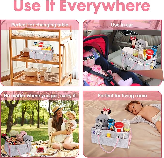 Baby Diaper Caddy Organizer for Girl Boy Large Nursery Storage Bin Basket Portable Holder Tote Bag for Changing Table and Car Baby Shower Gifts Newborn Essentials Baby Registry Must Haves Items