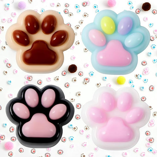 JOYIN 4 Pcs Taba Paw Squeeze Toys, Colorful Kawaii Mochi Fufu Sensory Toys, Cat Paw Taba Squeeze Toys for Party Favors, Gifts for Adults Kids