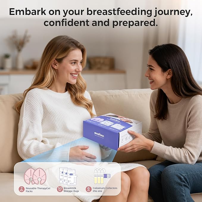 Breastfeeding Essentials Kit for New Moms,Gift Set with Reusable Hot&Cold Breast Therapy Packs/Breastmilk Storage Bags/Silicone Colostrum Collectors for Baby Essentials (Pink)