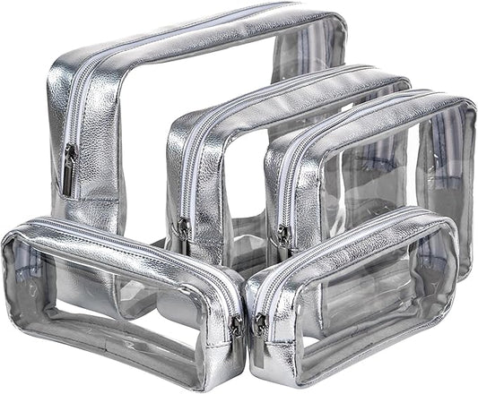 TSA Approved 5-Piece Diaper Bag Organizer Pouch Set Clear Waterproof TPU Kids Toiletry Storage Set Travel Packing Clutch Cube Bags for Baby Nursing