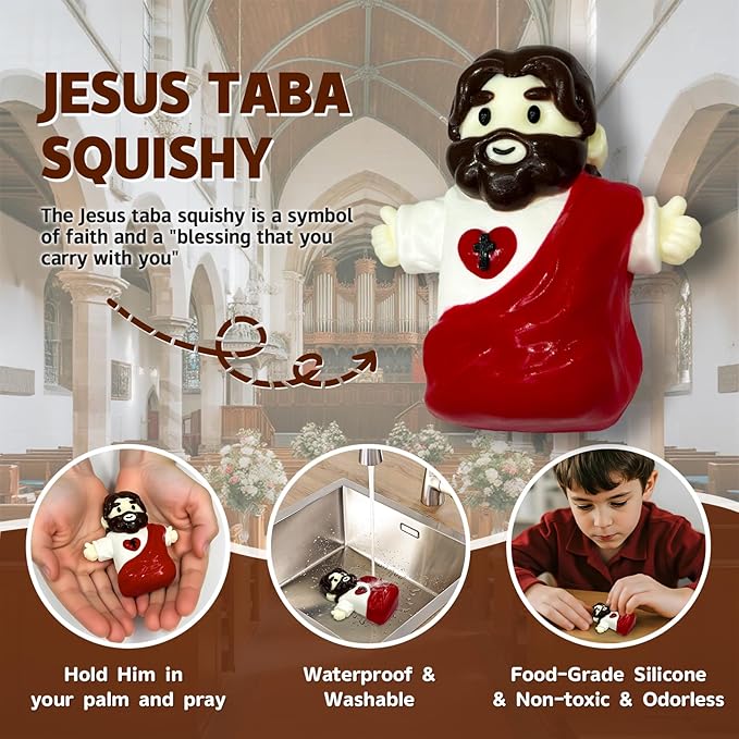 Taba Squishy, Ultra-Soft Jesus Squeeze Toys for Kids Adults, Fidget Sensory Stress Relief Squishies Toys, Food-Grade Silicone Cute Anxiety Relief Party Favors Gifts for Girls & Boys