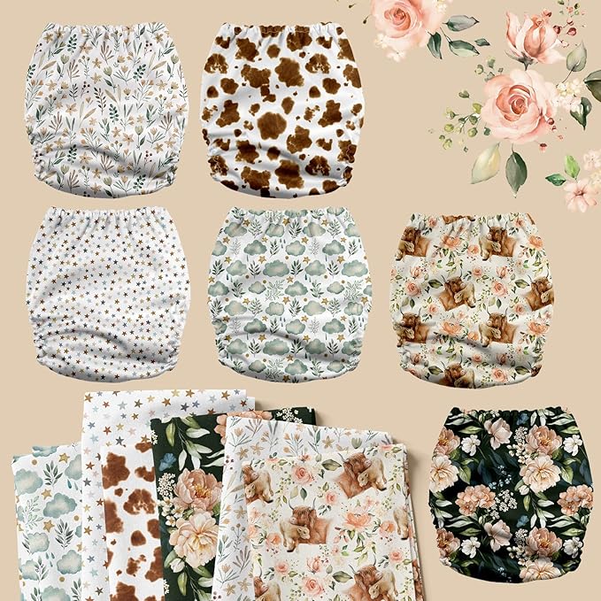 Mama Koala 3.0 Pocket Cloth Diapers for Babies with AWJ Lining, 6 Pack with 6 5-Layer Natural Cloth Diaper Inserts - Reusable and Washable Pocket Diapers(A-A Special Set)