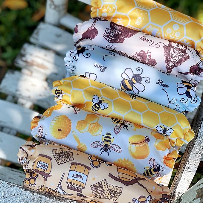 Mama Koala 3.0 Pocket Cloth Diapers for Babies, 6 Pack with 6 4-Layer Natural Cloth Diaper Inserts - Reusable and Washable Pocket Diapers (S-Hardworking Bees)