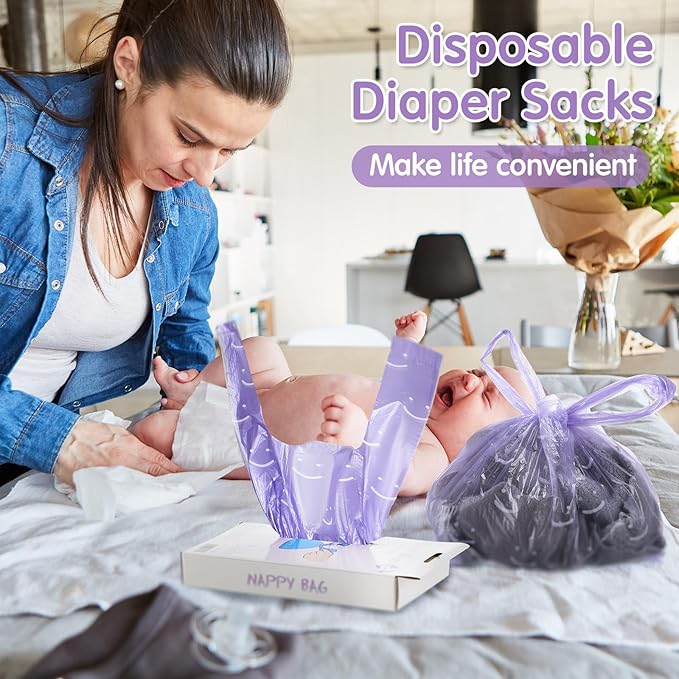 Colarr 1600 Count Baby Disposable Diaper Bags Scented Diaper Sacks with Tie Handle Disposal Trash Sacks Pet Dog Poop Cat Litter Clump Waste Bags Refill(Purple)