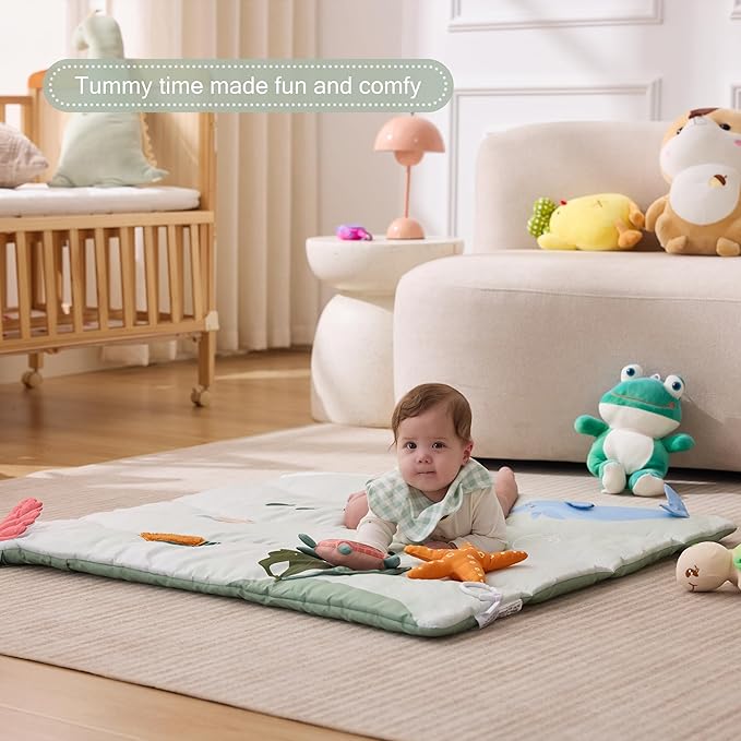 Spirich 9-in-1 Tummy Time Mat, Soft Sensory Mat for Infants, Baby Play Gym Mat, Newborn Essentials Shower Gift