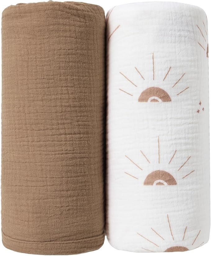JELLYMONI Muslin Swaddle Blankets for Unisex, 2 Pack Newborn Receiving Blanket, Large 47 x 47 inches Soft Breathable Muslin Baby Blanket for Newborn Boys & Girl