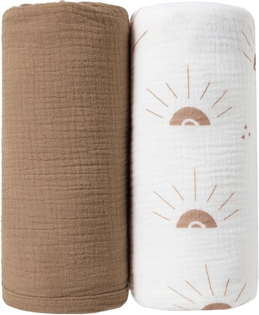 JELLYMONI Muslin Swaddle Blankets for Unisex, 2 Pack Newborn Receiving Blanket, Large 47 x 47 inches Soft Breathable Muslin Baby Blanket for Newborn Boys & Girl