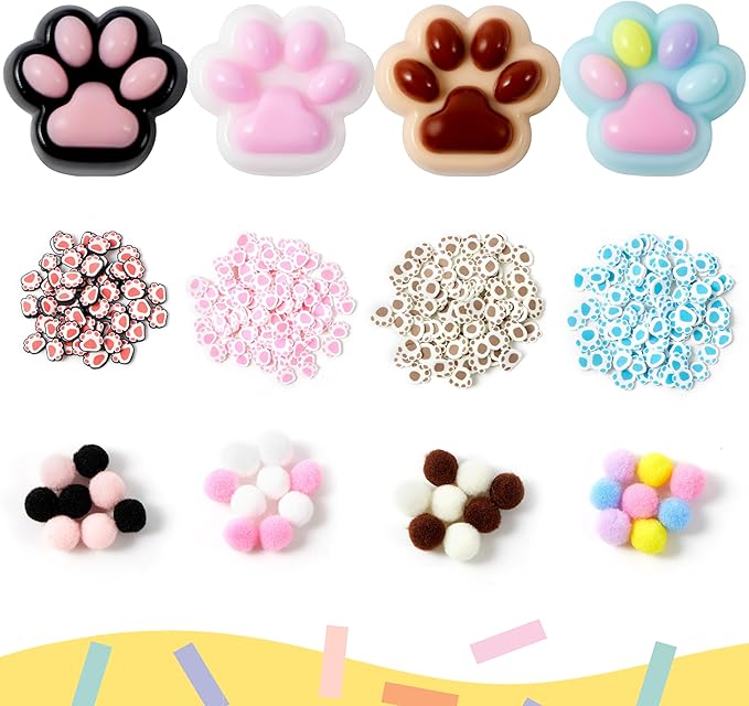 JOYIN 4 Pcs Taba Paw Squeeze Toys, Colorful Kawaii Mochi Fufu Sensory Toys, Cat Paw Taba Squeeze Toys for Party Favors, Gifts for Adults Kids