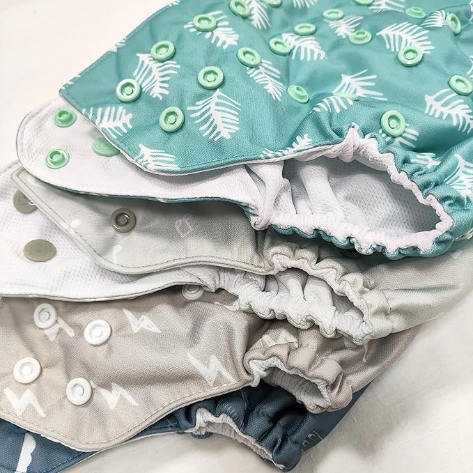 Mama Koala 3.0 Pocket Cloth Diapers for Babies with AWJ Lining, 6 Pack with 6 5-Layer Natural Cloth Diaper Inserts - Reusable and Washable Pocket Diapers(A-The Gray Sky)