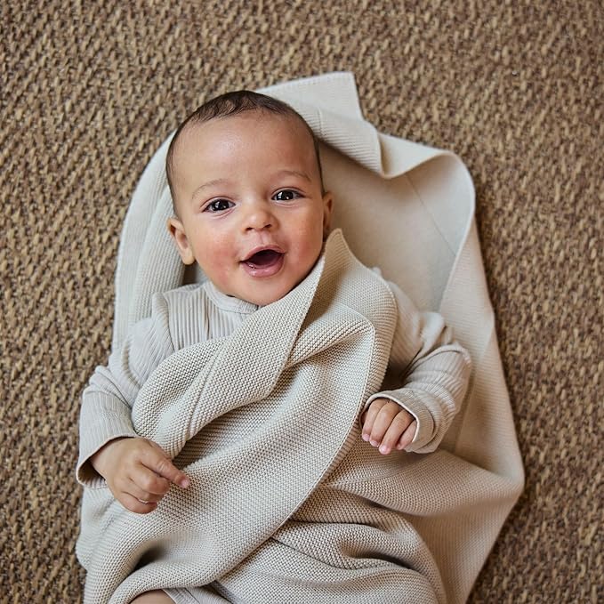 Knitted Organic Cotton Baby Blanket- Swaddle Blanket, 30" x 40" Soft Receiving Blanket for Newborn (Fog)