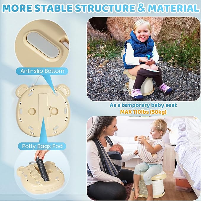 Orzbow Portable Travel Potty Seat for Toddlers with Splash Guard, Foldable Potty Training Toilet for Boys & Girls, On The Go Kids Car Potty, Includes Free Travel Bag and Disposable Potty Liners, Khaki
