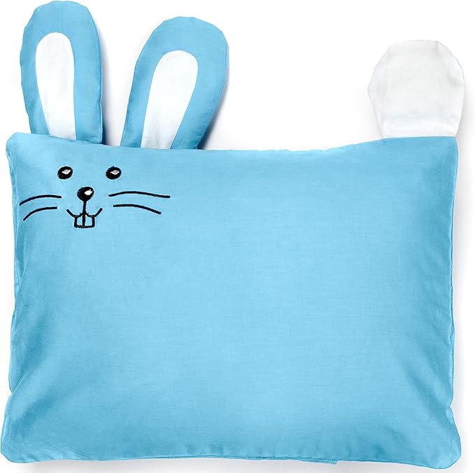 kinder Fluff Toddler Pillow & Pillowcase Set 13x18in – 233T Cotton Pillow Covers & Down Alternative Pillow Fill – Hypoallergenic Toddler Pillows – Travel Pillows – Blue