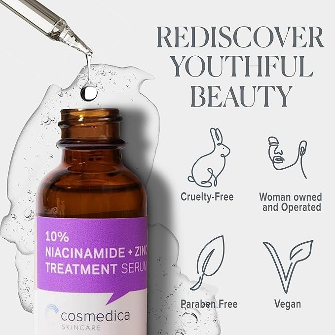 Cosmedica Skincare Niacinamide + Zinc Treatment Serum with Hyaluronic Acid, 1 oz