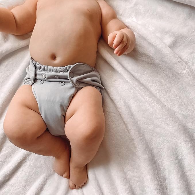 Esembly Cloth Diaper Bundle Set - 3 Organic Cotton Absorbent Inners and 1 Waterproof Outer Diaper Cover - Reusable, Washable, Snap Closure Cloth Diapers - Size 2 (18-35lbs), Dove