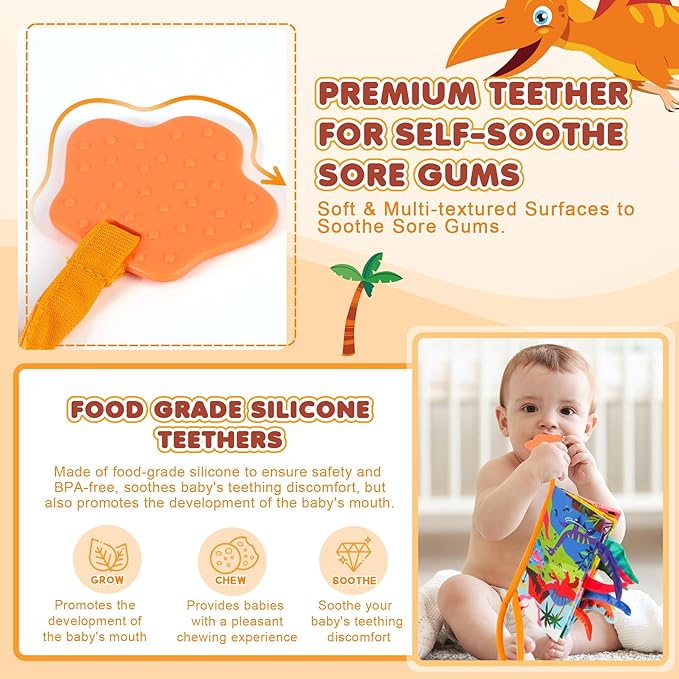 Soft Baby Book - Baby Toy - Newborn Boys Girls Shower Gift - Tummy Time Toy for Infant 0-6 6-12 Months - Touch and Feel Sensory Crinkle Book with Teether for Toddler