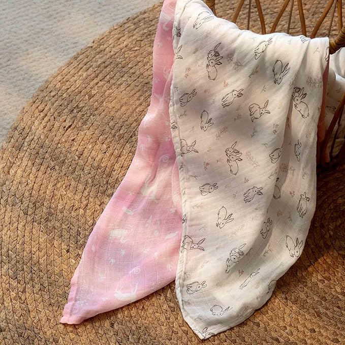 GLLQUEN BABY Muslin Swaddle Blankets Breathable Receiving Blankets (35" x 40") 2-Pack Soft Baby Blankets for Girls and Boys Newborn Essentials Muslin Burp Cloths Swaddle Wrap Gift(Looking for Spring)