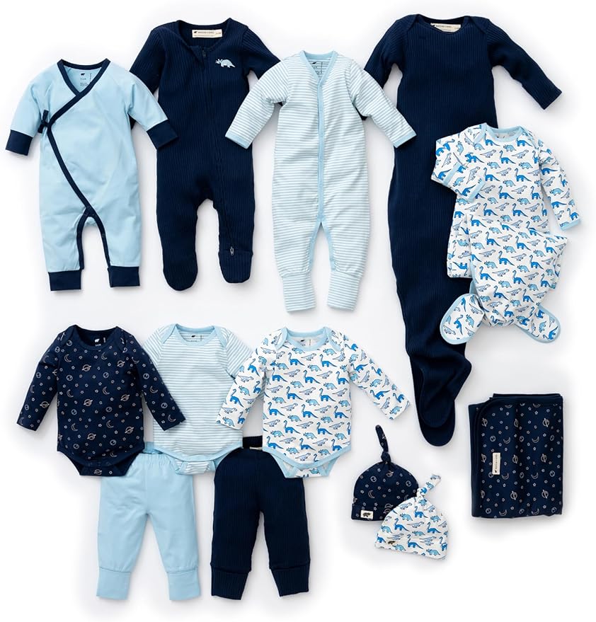 MONICA + ANDY Soft Start Box, Organic Cotton Baby Clothes Set, Super Soft 13-Piece Newborn & Infant Baby Gift Set