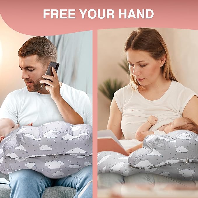 Nursing Pillow – Breastfeeding Pillows with Security Fence for Enhanced Support & Comfort – Removable Cotton Cover, Adjustable Waist Strap, Newborn Essentials Must Haves Baby Registry Search