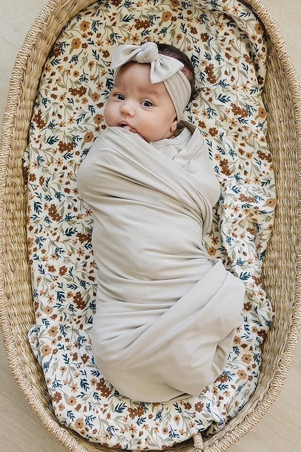 Mebie Baby Oatmeal Stretch Swaddle, Modern and Neutral Swaddle Blanket for Baby Girl or Boy, Soft Baby Blankets, Newborn Swaddle Blanket, 0-3 Month, Comfy Wrap, Baby Essentials & Gifts (47" x 47")