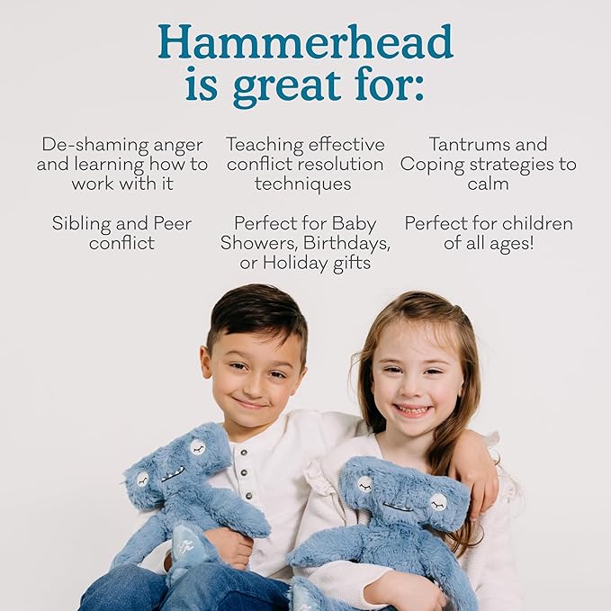Slumberkins 14" Hammerhead Kin & 2 Board Books Complete Set Bundle | Promotes Conflict Resolution, Social Skills & Responsibility | Social Emotional Development (Hammerhead Kin Plush + 2 Board Books)