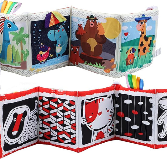 High Contrast Tummy Time Toys, Black and White Crinkle Books for Babies, Baby Books 0-6 Months, Infant Mirror Toy with Teether, Double-Sided Baby Toys for Boys and Girls