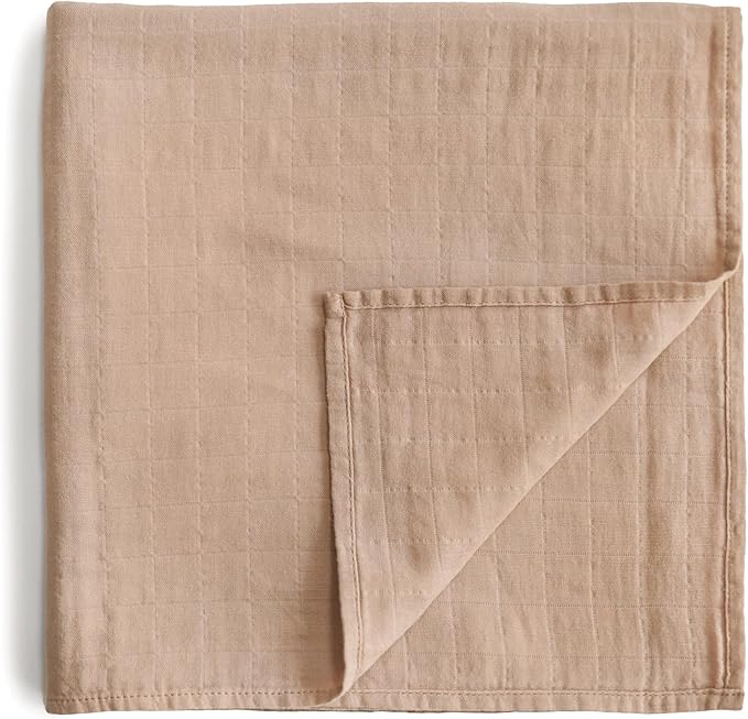 mushie Muslin Baby Swaddle Blanket | 100% Organic Cotton (Pale Taupe)