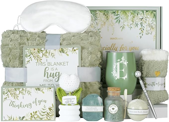 InnoBeta Personalized Gift Baskets for Women who Have Everything, Unique Gifts for Her on Birthdays, Christmas, Useful Self Care Package, E
