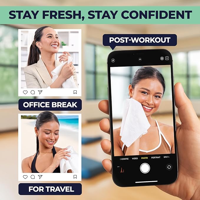 Body Wipes for Women, Extra Moist No Rinse Bathing Wipes (2pk), 100 XL Shower Cloths + 8 Deodorizing Bath Cloths - 9"x12" Travel Size After Gym Cleaning Essentials, Toiletries for Womens Hygiene