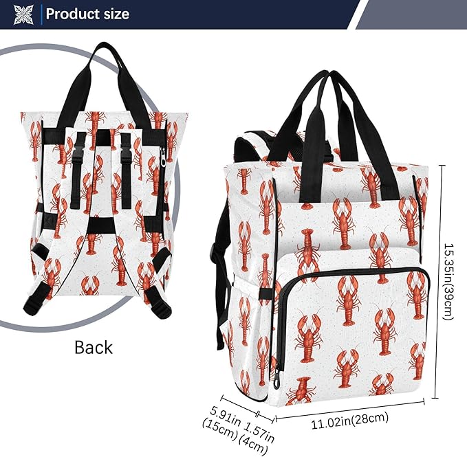 Emelivor Lobsters Red White Diaper Bag Backpack Large Capacity with Insulated Pockets Baby Bag Diaper Bags for Boy Girl Unisex Baby Women Travel
